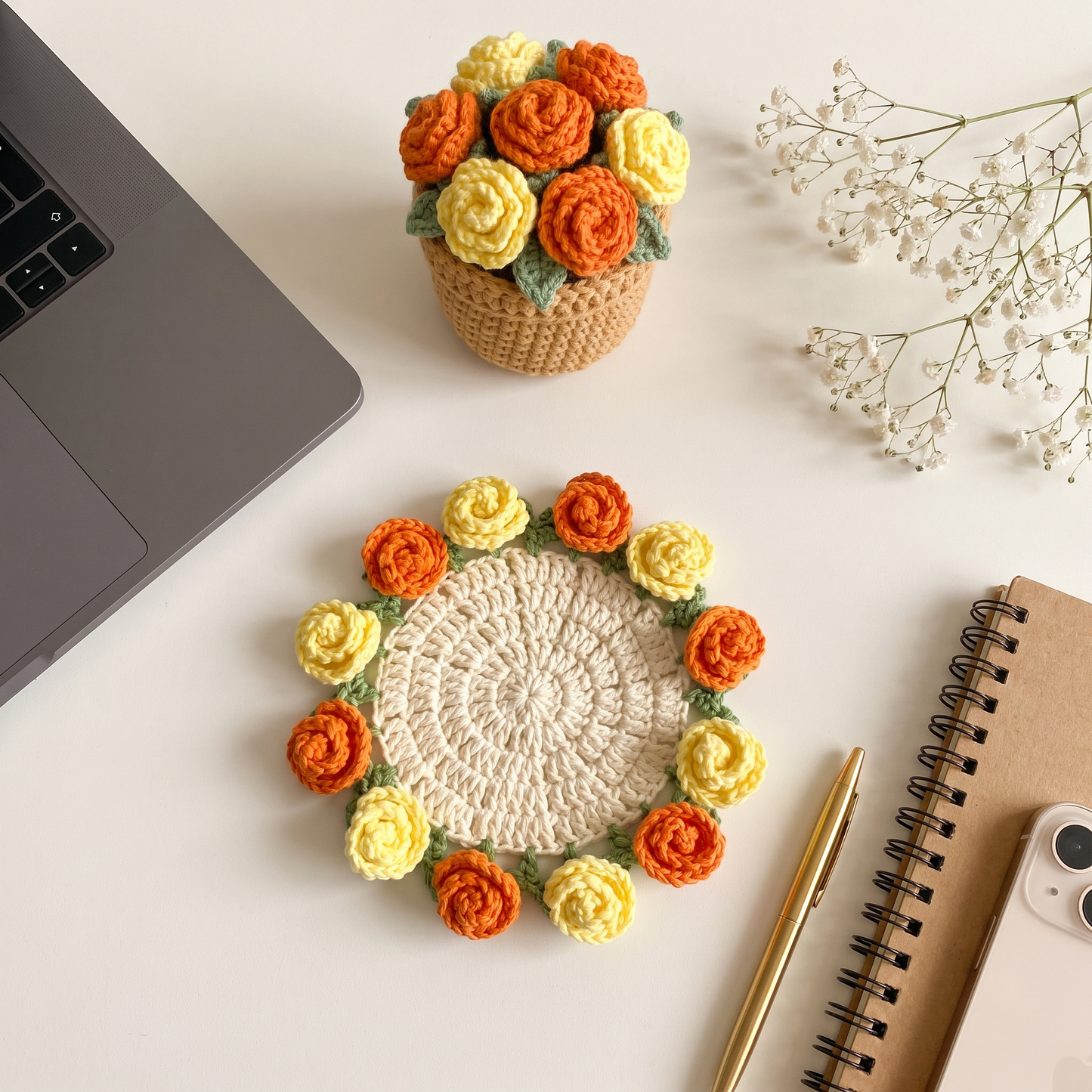 handmade crochet flower coasters