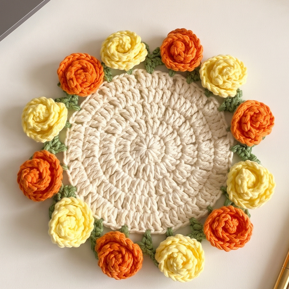 handmade crochet flower coasters