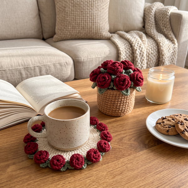 handmade crochet flower coasters