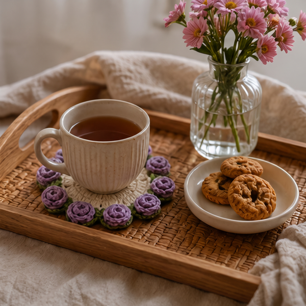 handmade crochet flower coasters